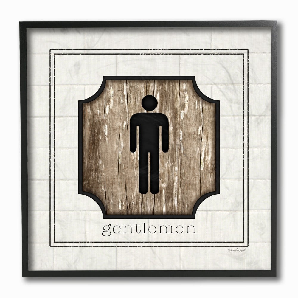 The Stupell Home Decor Simple White and Distressed Wood Look Gentlemen Bathroom Sign