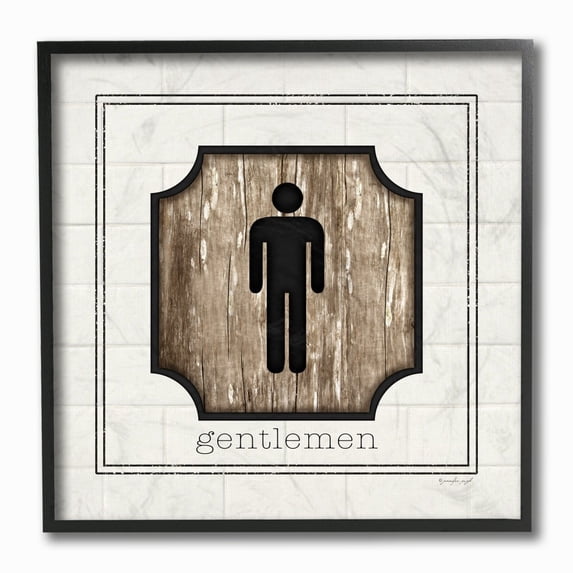 The Stupell Home Decor Simple White and Distressed Wood Look Gentlemen Bathroom Sign