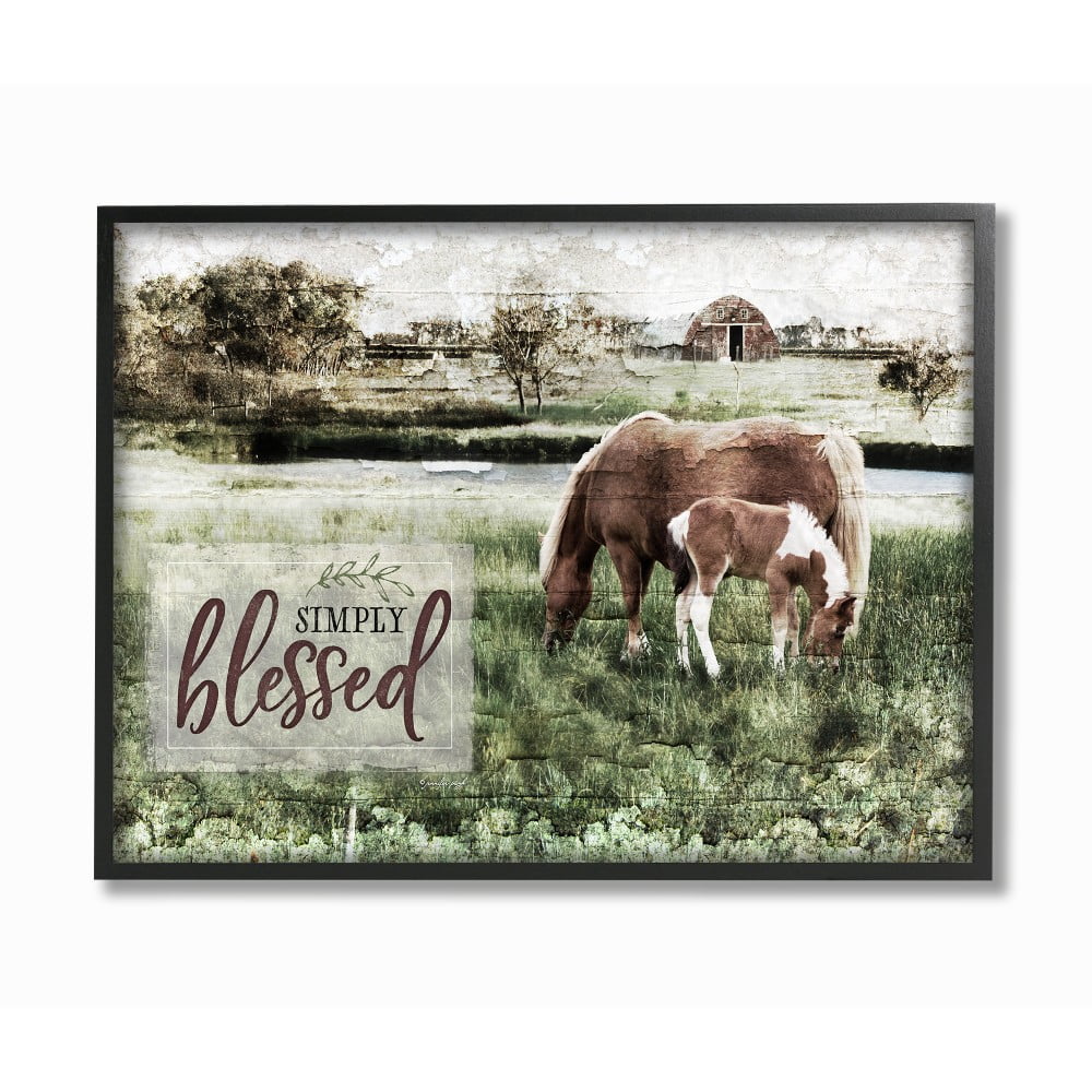The Stupell Home Decor Simply Blessed Distressed Farm Yard Horses Photograph