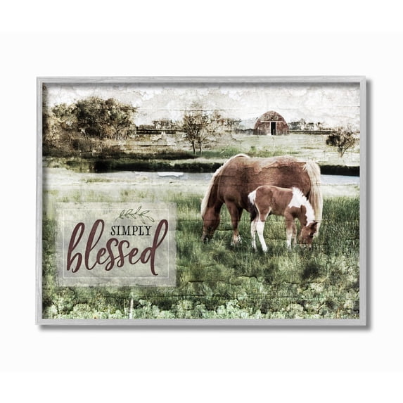 The Stupell Home Decor Simply Blessed Distressed Farm Yard Horses Photograph