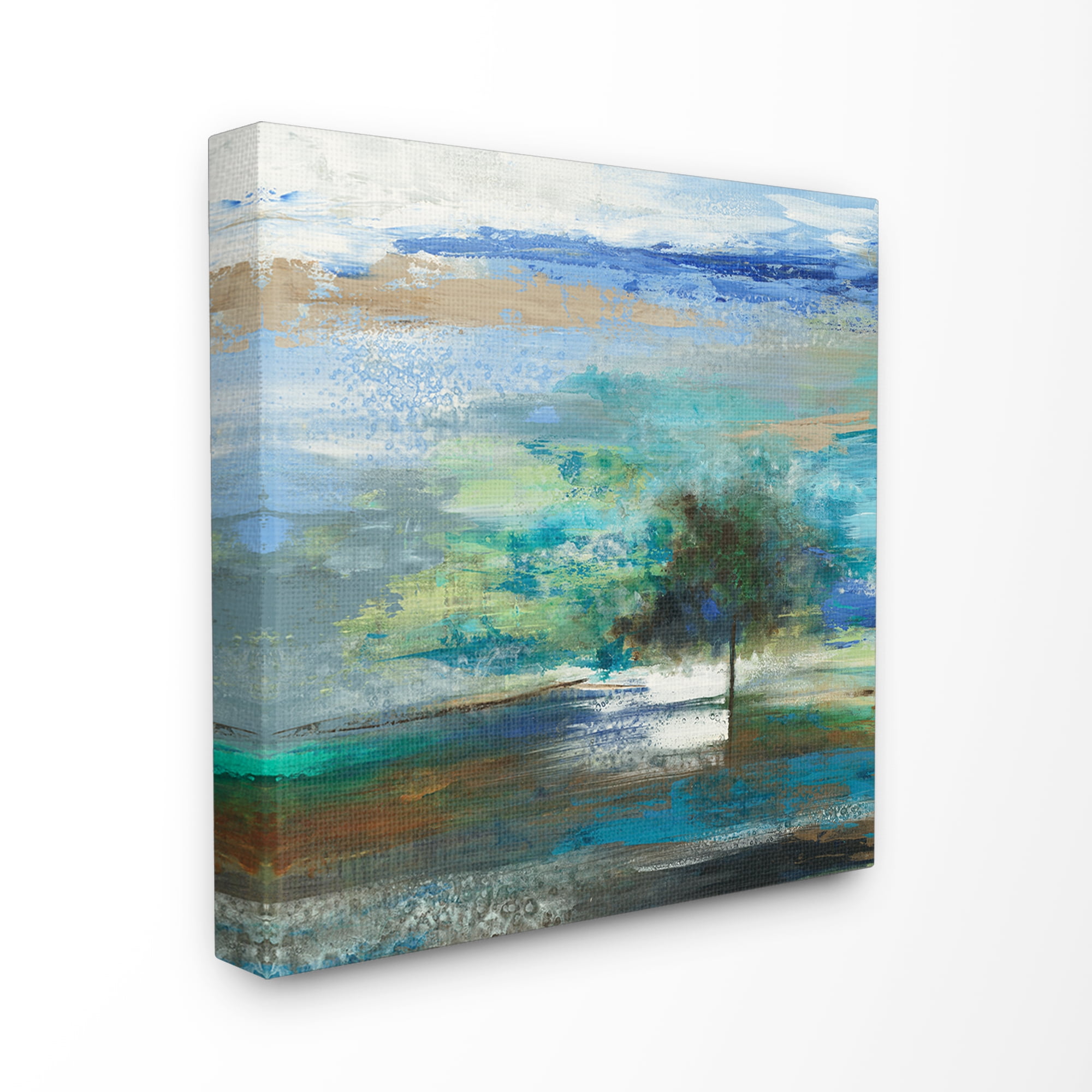 The Stupell Home Decor Single Tree in a Smeared Blue and Green Abstract Sky Canvas Wall Art
