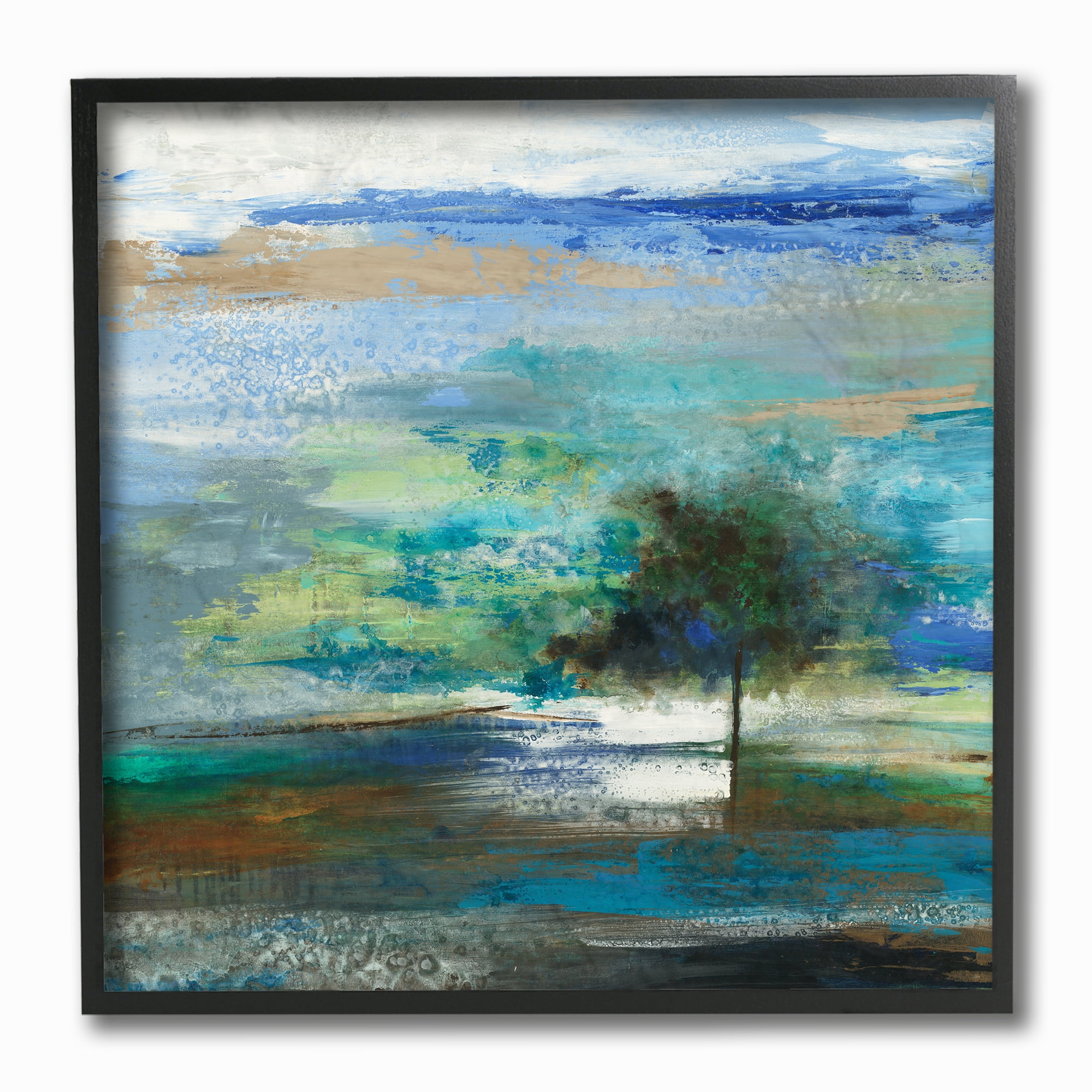 The Stupell Home Decor Single Tree in a Smeared Blue and Green Abstract Sky Framed Texturized Art