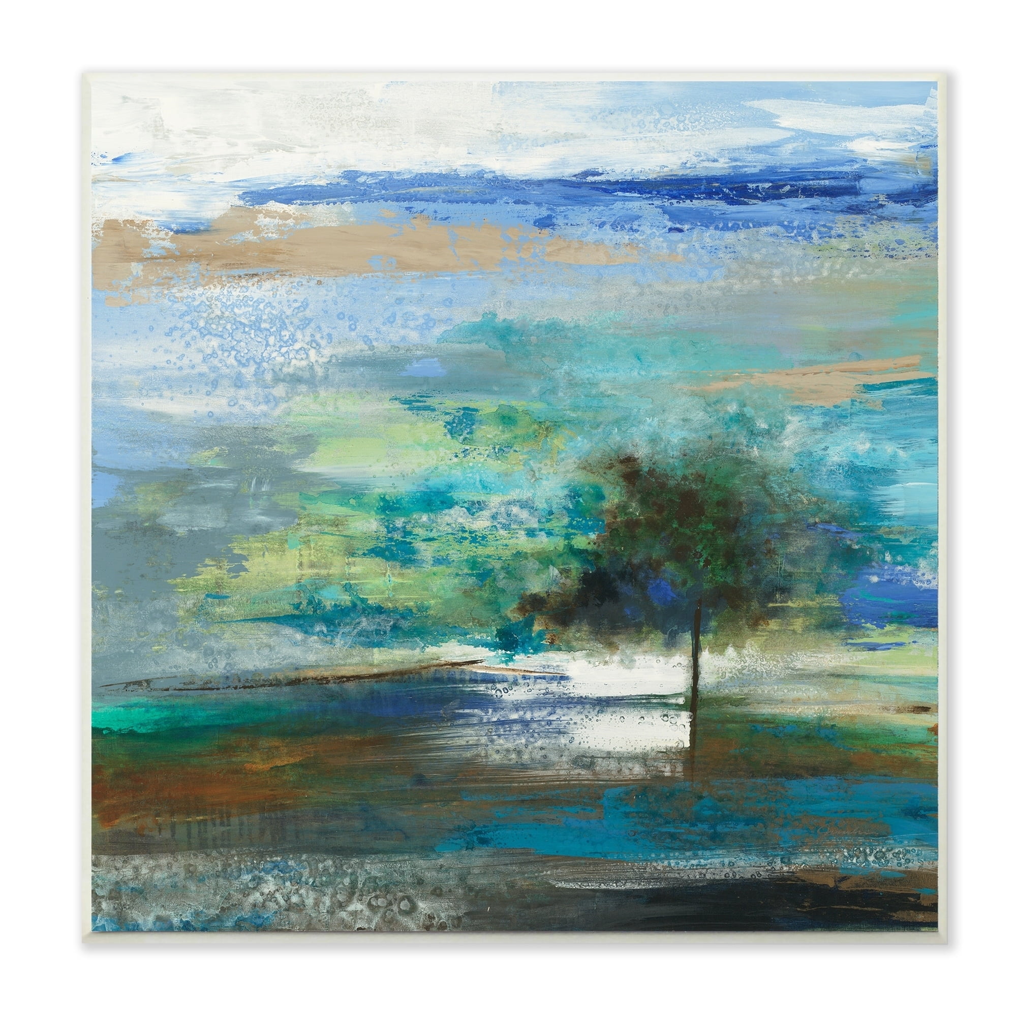 The Stupell Home Decor Single Tree in a Smeared Blue and Green Abstract Sky Wall Plaque Art
