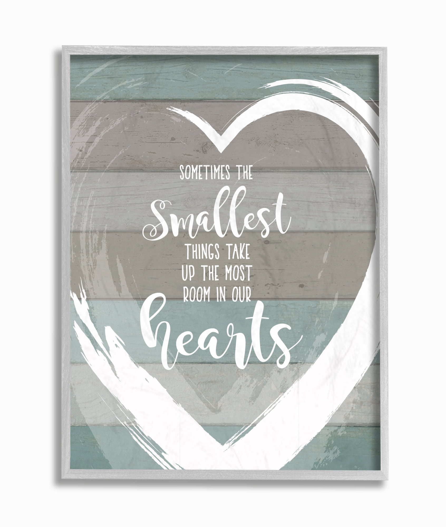 The Stupell Home Decor Smallest Things Most Room In Heart Planked Gray Framed Texturized Art