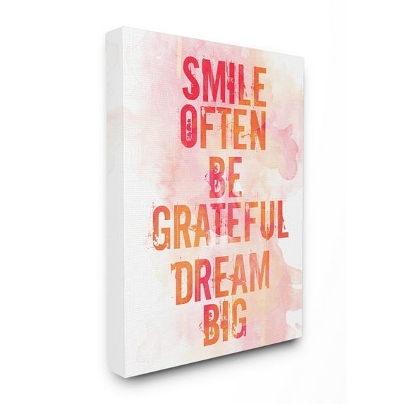 The Stupell Home Decor Smile Often Be Grateful Dream Big Coral and Orange Typography Canvas Wall Art