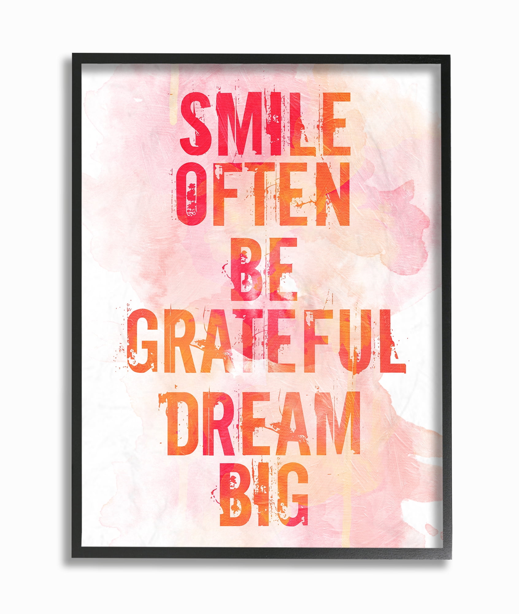 The Stupell Home Decor Smile Often Be Grateful Dream Big Coral and Orange Typography Framed Texturized Art