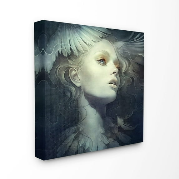 The Stupell Home Decor Soft Feathery Woman with Wind in Her Hair Illustration Canvas Wall Art
