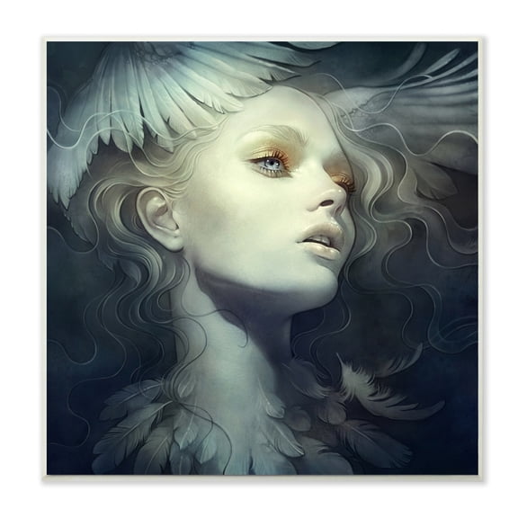 The Stupell Home Decor Soft Feathery Woman with Wind in Her Hair Illustration Wall Plaque Art