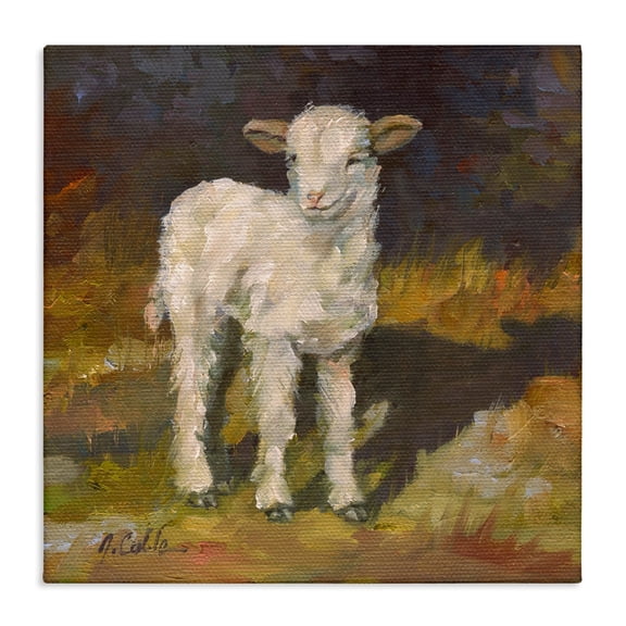 The Stupell Home Decor Soft and Sweet Baby Lamb and Shadow Oil Painting Canvas Wall Art