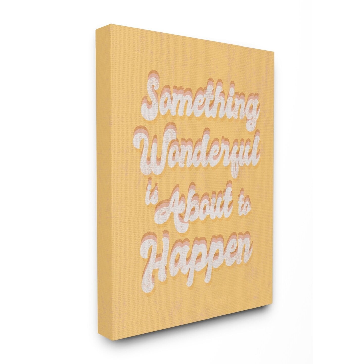 The Stupell Home Decor Something Wonderful Yellow and Pink Seventies Groovy Typography Canvas Wall Art