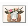 thumbnail image 1 of The Stupell Home Decor Springtime Flower Crown Farm Cow with Horns Gray Framed Texturized Art, 1 of 2