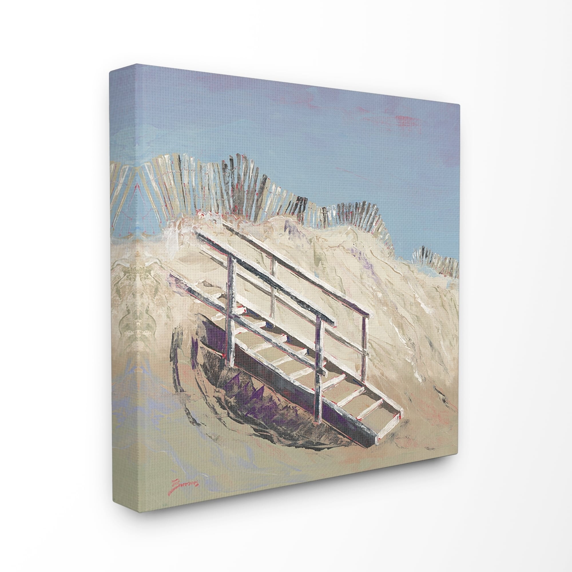 The Stupell Home Decor Stairs to the Beach Blue and Tan Painting Canvas Wall Art