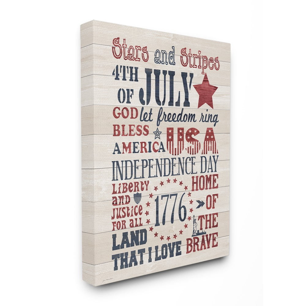 The Stupell Home Decor Stars and Stripes Typography Rustic Planked Look Sign