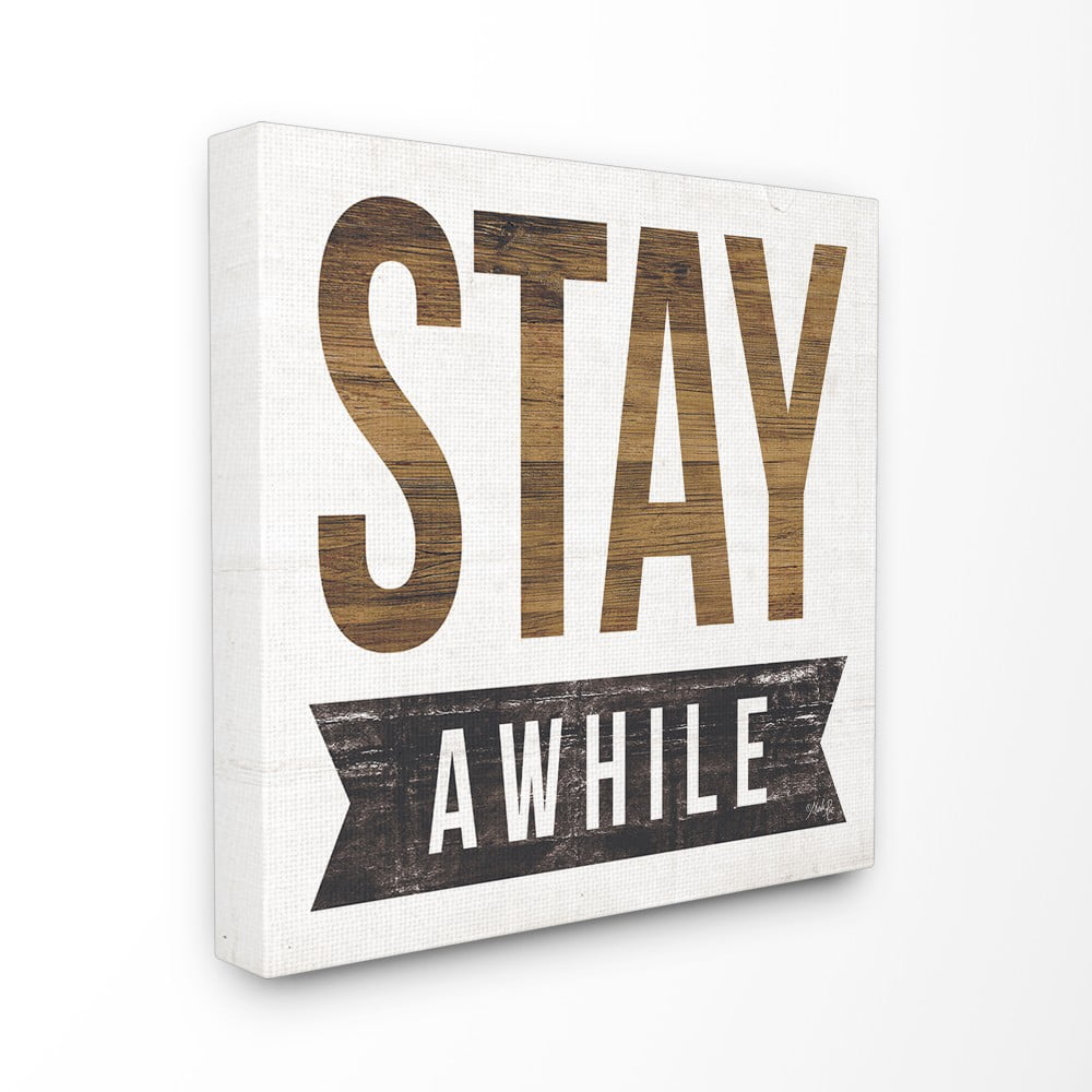 The Stupell Home Decor Stay Awhile Distressed Texture White Wood Look