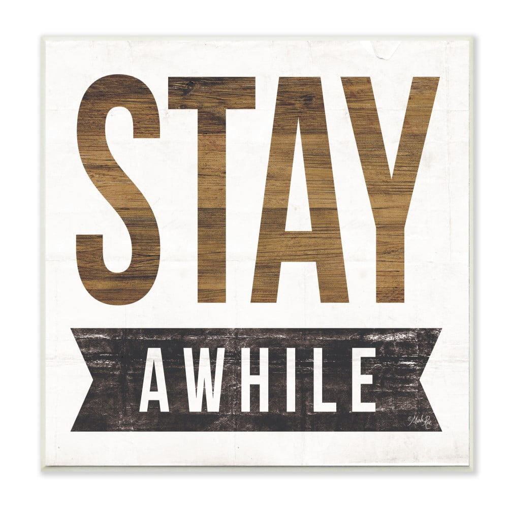 The Stupell Home Decor Stay Awhile Distressed Texture White Wood Look