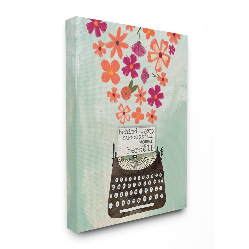 The Stupell Home Decor Successful Woman Pink and Orange Floral Explosion Typewriter