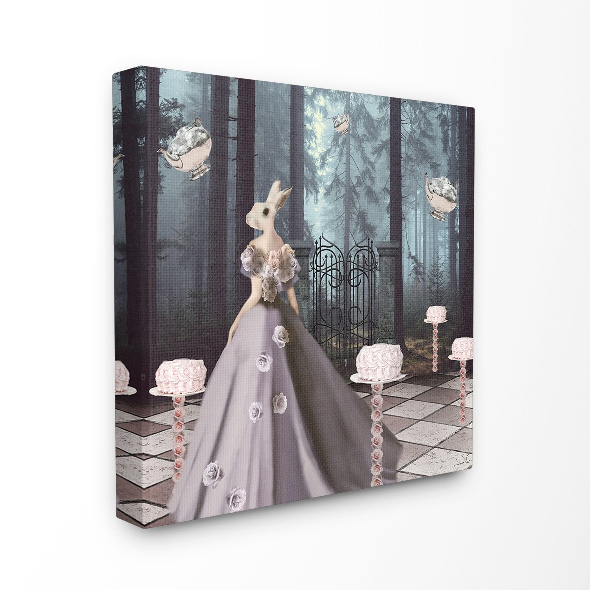 The Stupell Home Decor Surreal Blue Bunny Wonderland Floral Tea Party in a Forest Landscape Canvas Wall Art