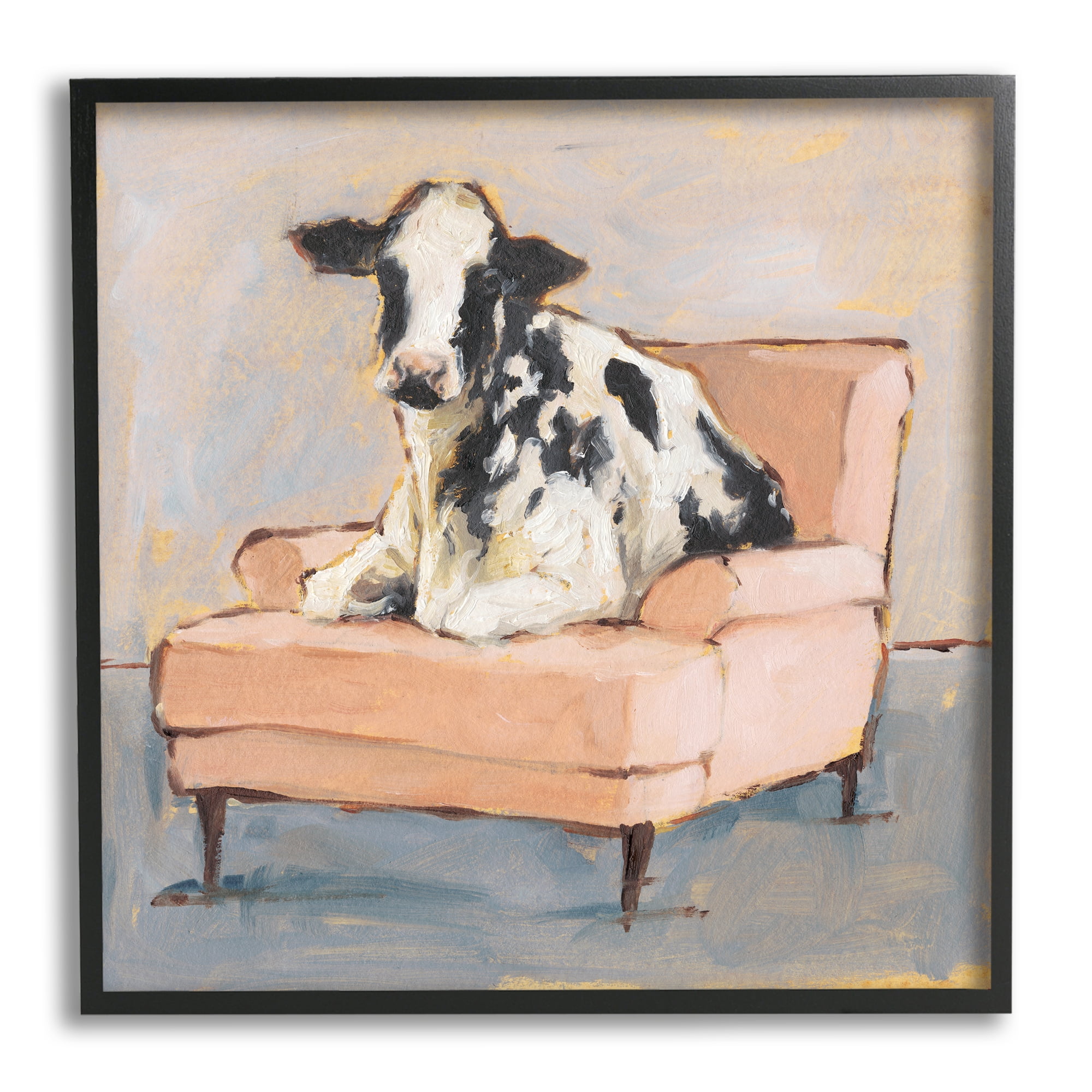 The Stupell Home Decor Sweet Baby Calf on a Pink Couch Neutral Color Painting Framed Texturized Art