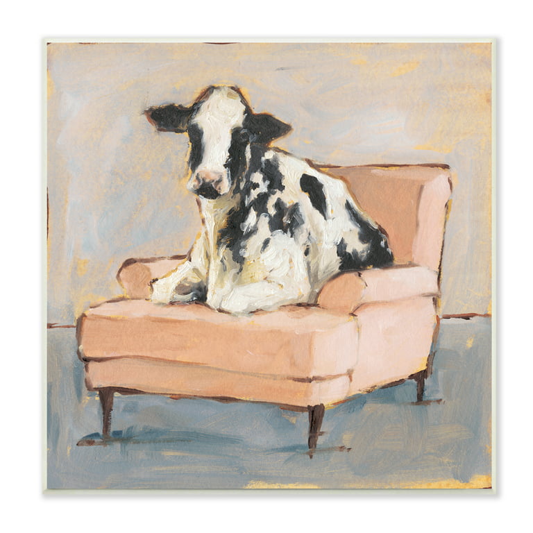 The Stupell Home Decor Sweet Baby Calf on a Pink Couch Neutral Color  Painting Wall Plaque Art