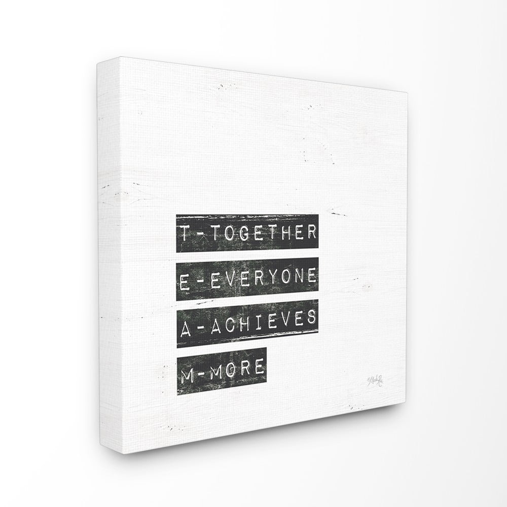 The Stupell Home Decor TEAM Acrostic Distressed Label Collage Textured Black and White Typography