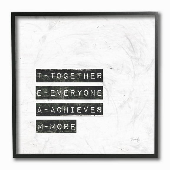 The Stupell Home Decor TEAM Acrostic Distressed Label Collage Textured Black and White Typography