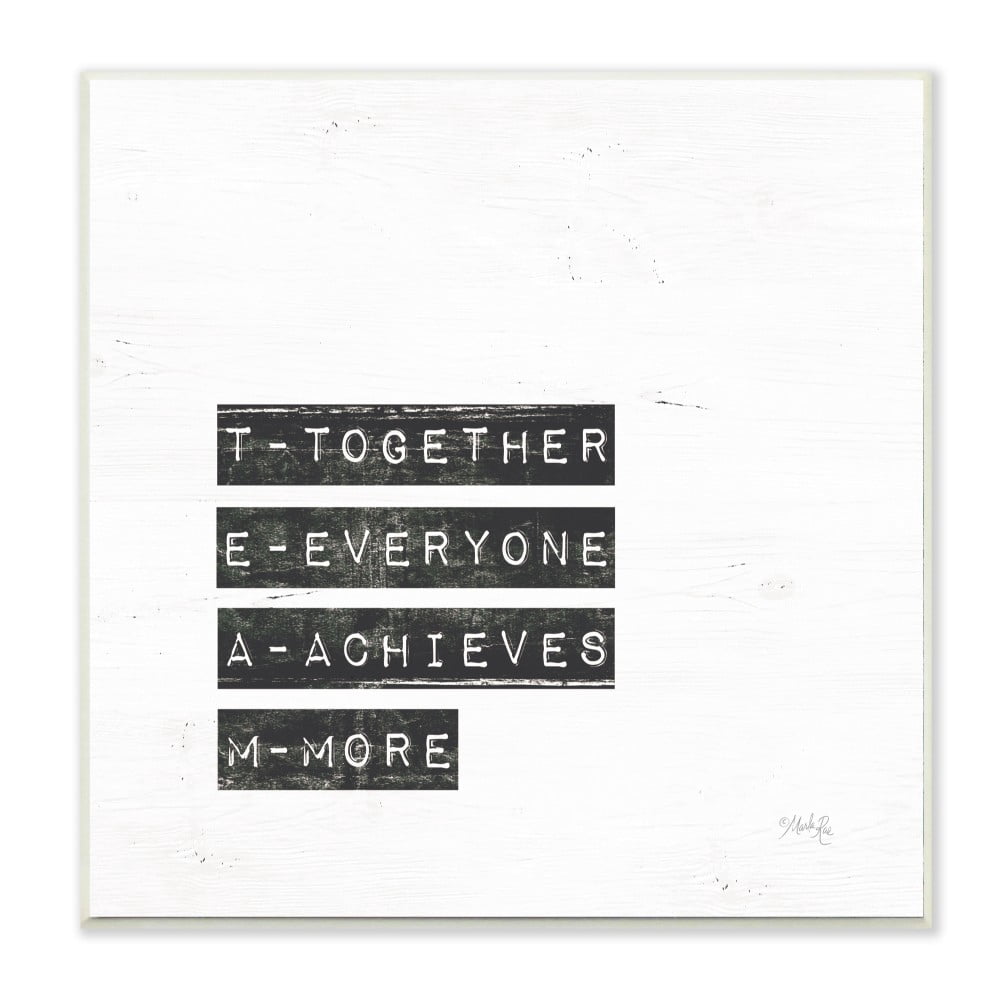 The Stupell Home Decor TEAM Acrostic Distressed Label Collage Textured Black and White Typography