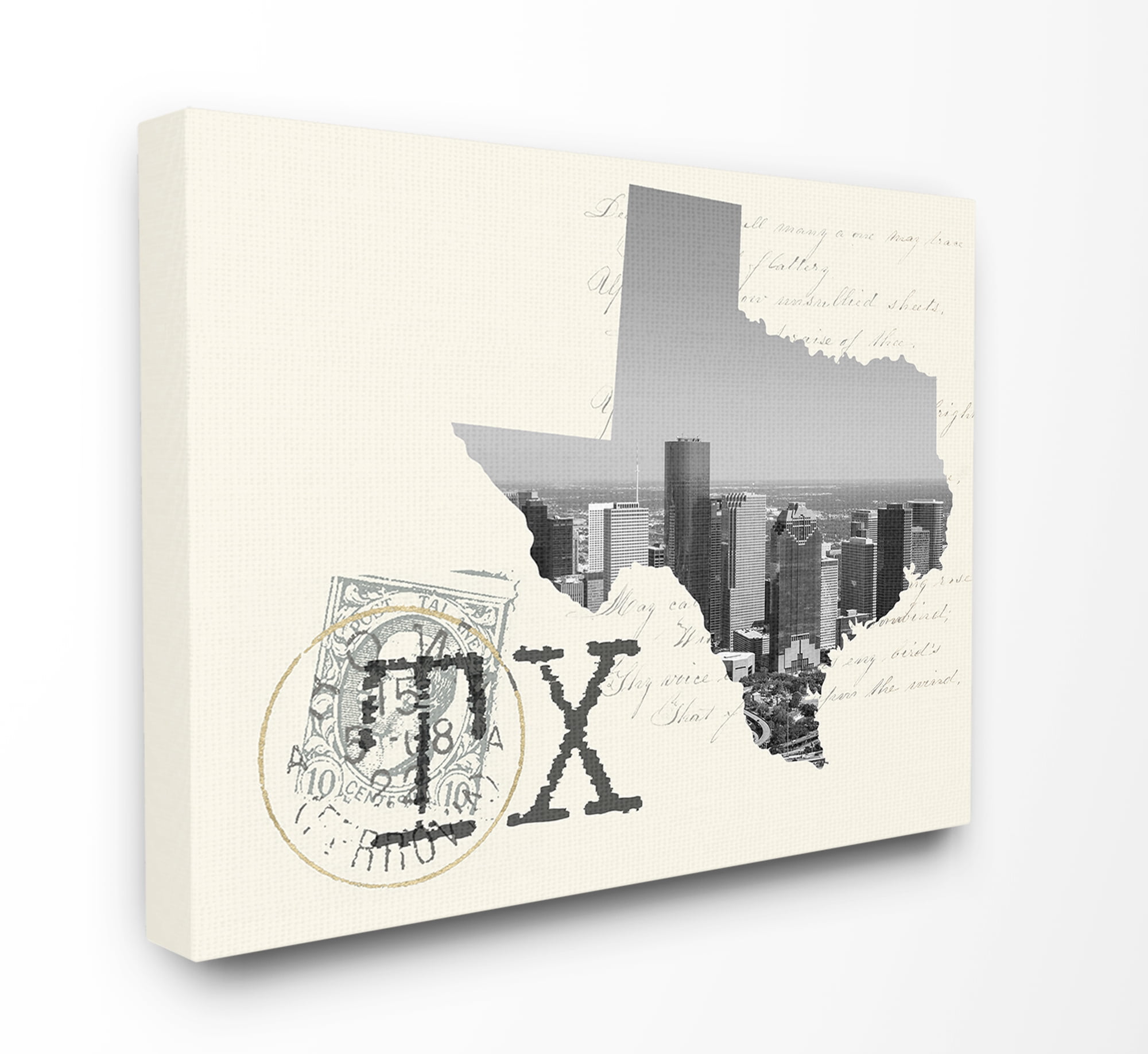 The Stupell Home Decor Texas Black and White Photograph on Cream Paper Postcard Canvas Wall Art