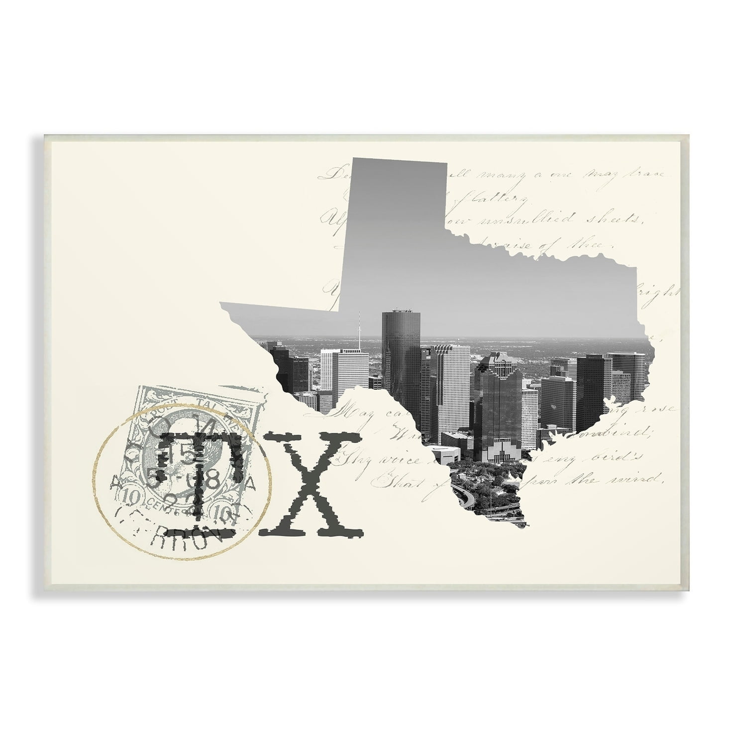 The Stupell Home Decor Texas Black and White Photograph on Cream Paper Postcard Wall Plaque Art