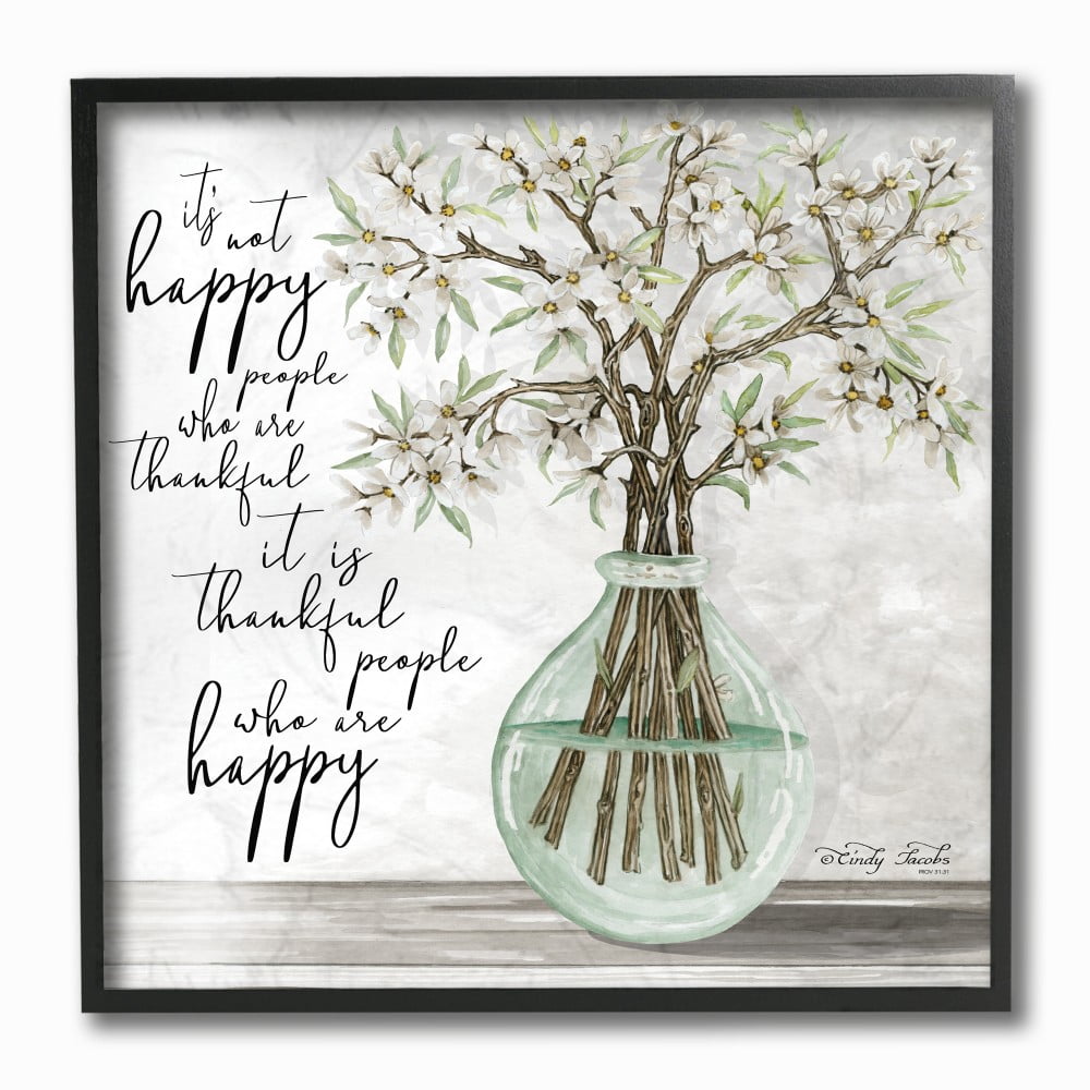 The Stupell Home Decor Thankful People Who Are Happy Flowers and Vase Illustration