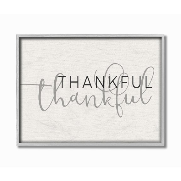 The Stupell Home Decor Thankful Typography Gray Framed Texturized Art