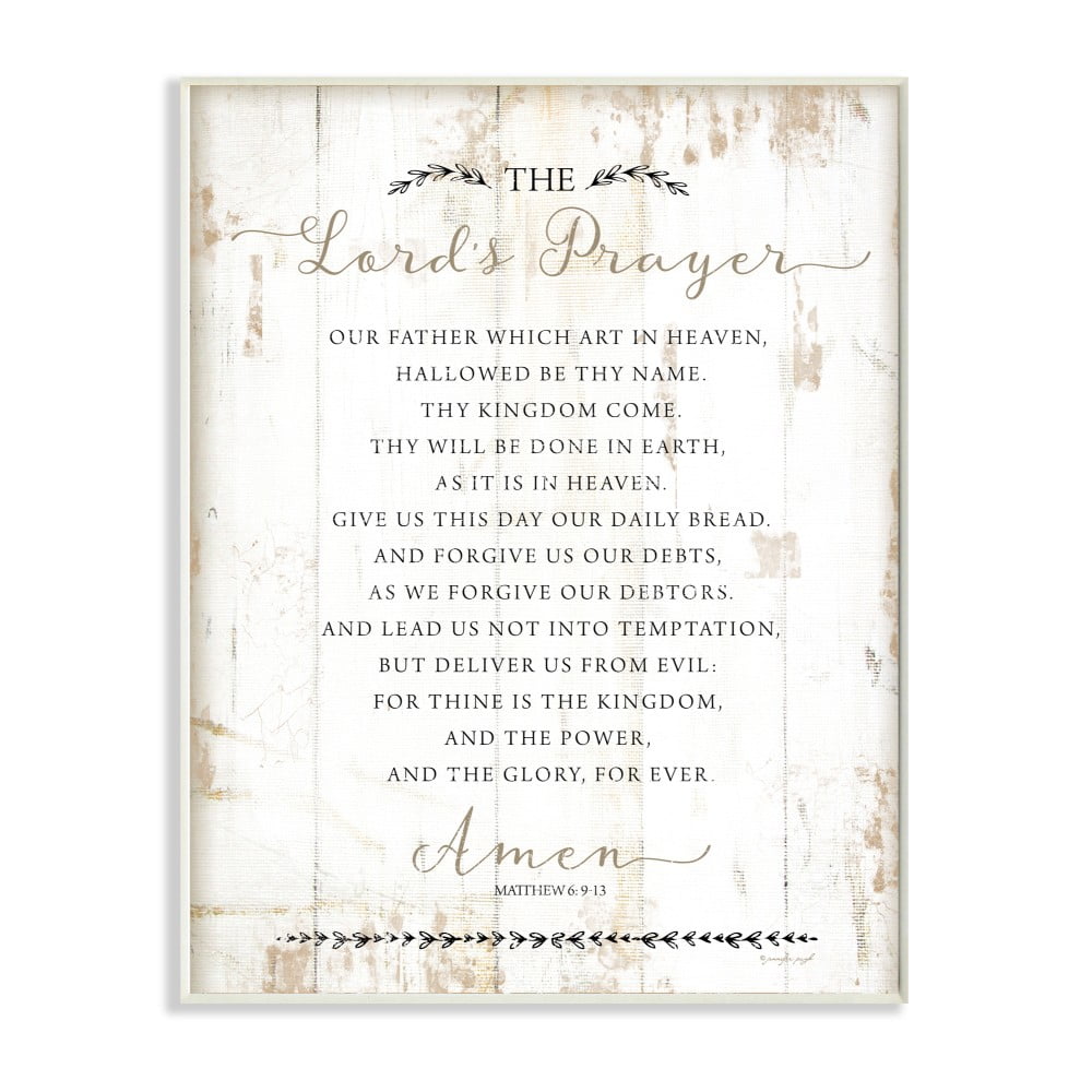 The Stupell Home Decor The Lords Prayer Our Father Rustic Distressed White Wood Look