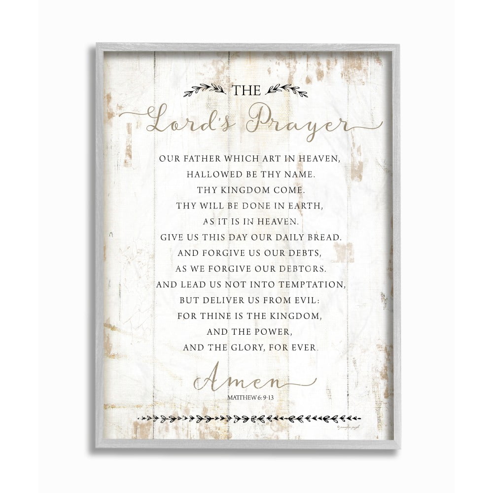 The Stupell Home Decor The Lords Prayer Our Father Rustic Distressed White Wood Look