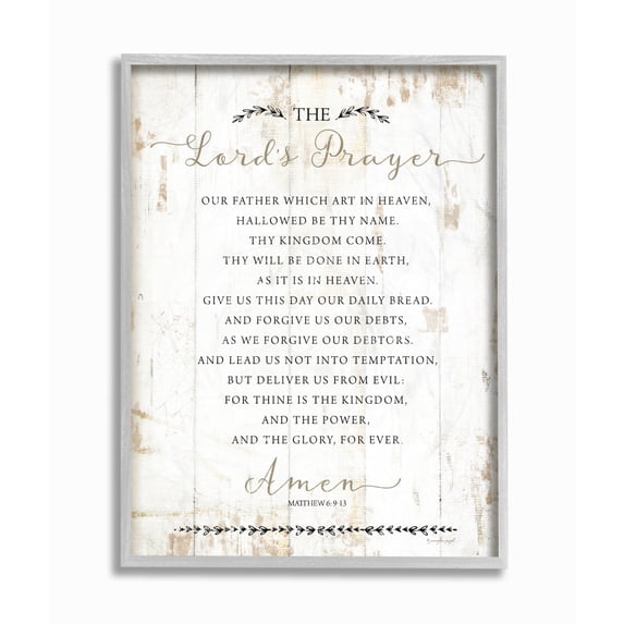 The Stupell Home Decor The Lords Prayer Our Father Rustic Distressed White Wood Look