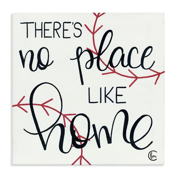 Stupell Industries Farmhouse There's No Place Like Home Script Typography Baseball Stitching Canvas Art, 17 x 17, by Penny Lane Publishing