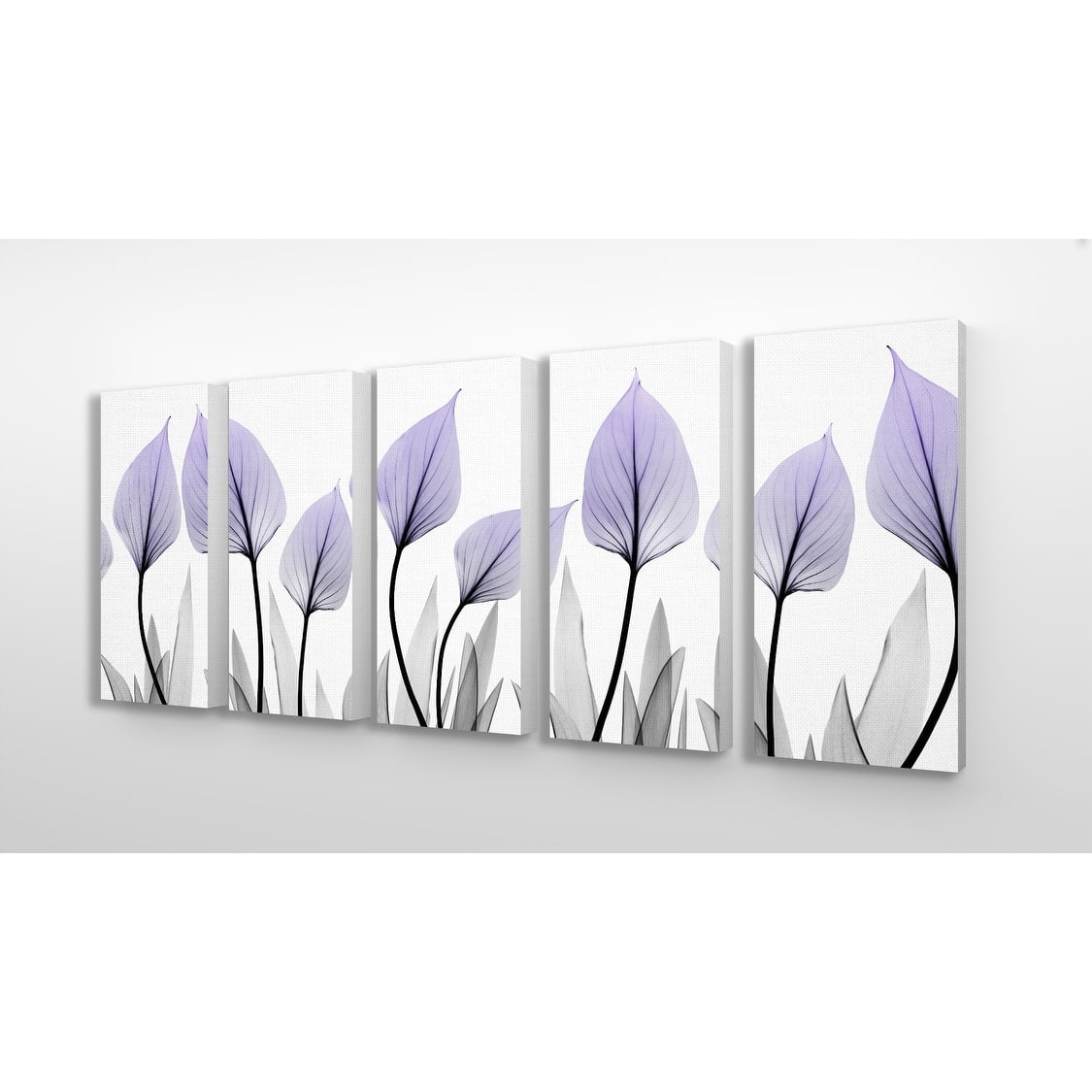 The Stupell Home Decor Translucent Purple Floral Leaves Triptych Canvas Wall Art, 5pc, each 10 x 21