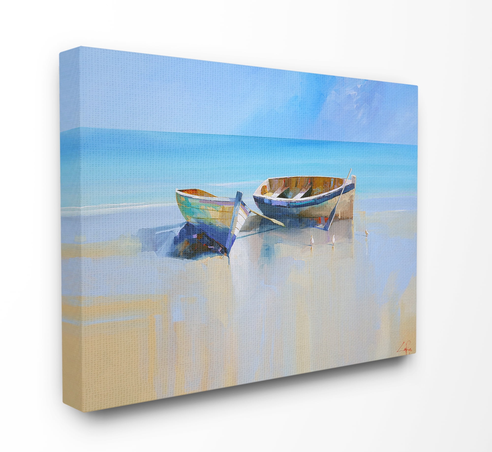 Two Row Boats at Shining Shore Multicolor Canvas Wall Art