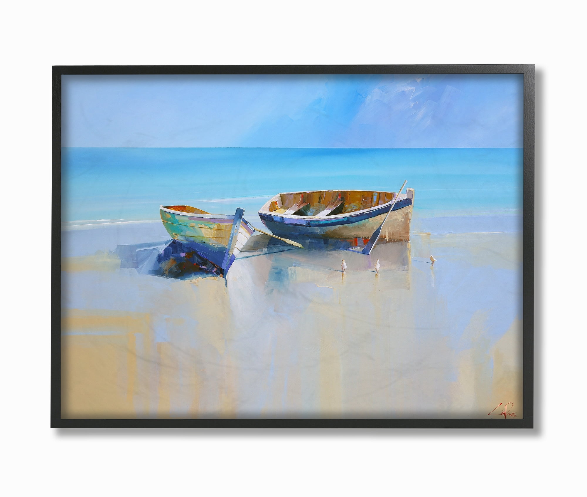 The Stupell Home Decor Two Row Boats at the Shining Shore Painting Framed Texturized Art