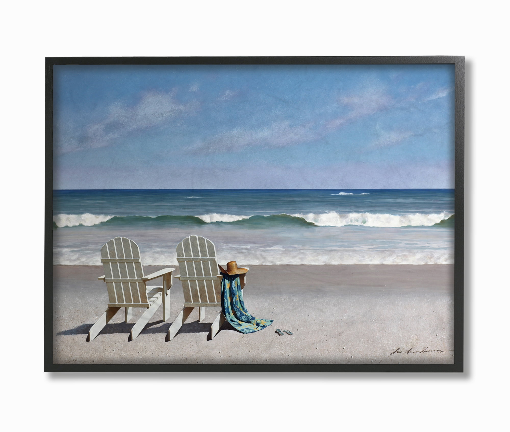 The Stupell Home Decor Two White Adirondack Chairs on the Beach Framed Texturized Art