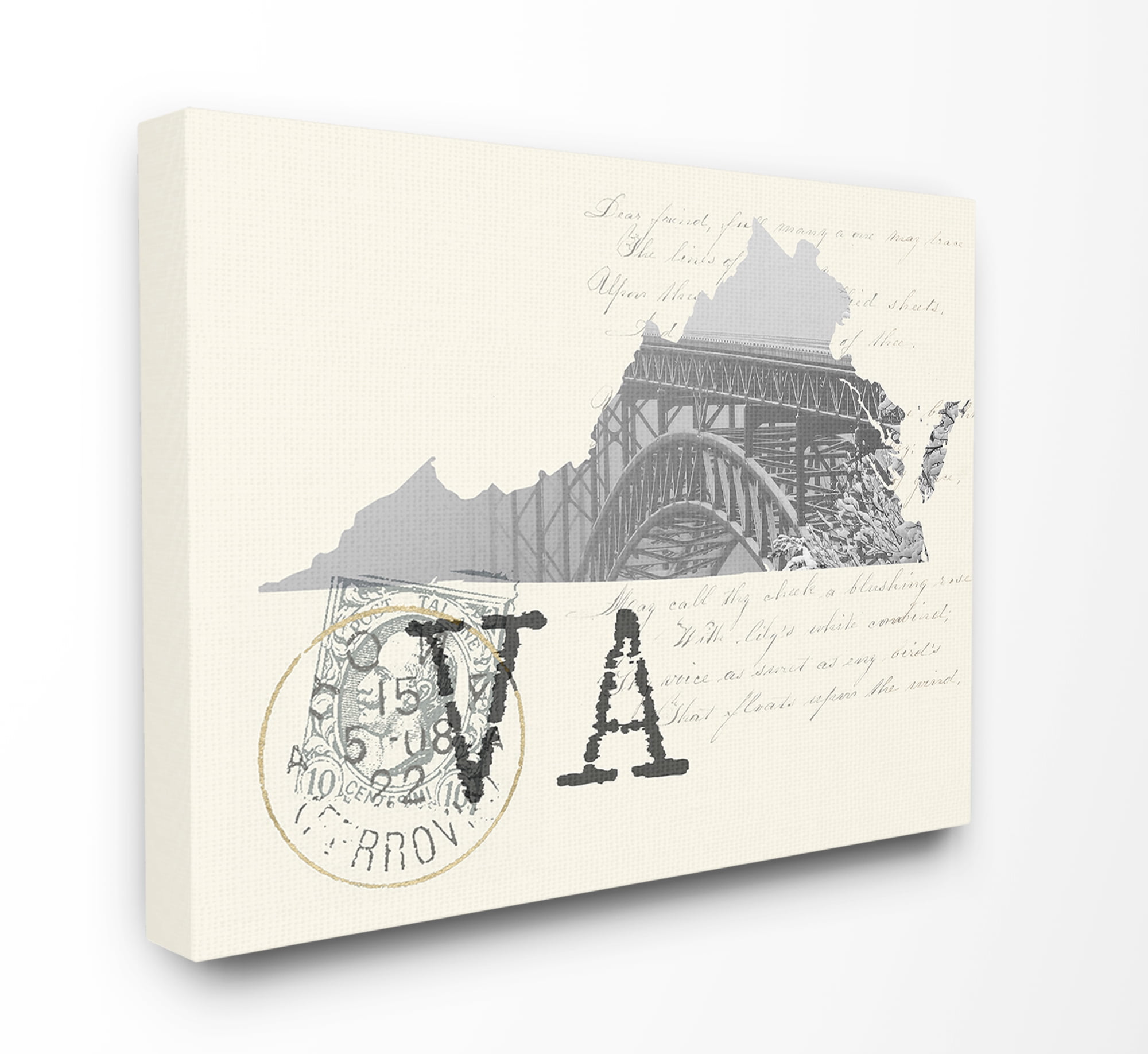 The Stupell Home Decor Virginia Black and White Photograph on Cream Paper Postcard Canvas Wall Art