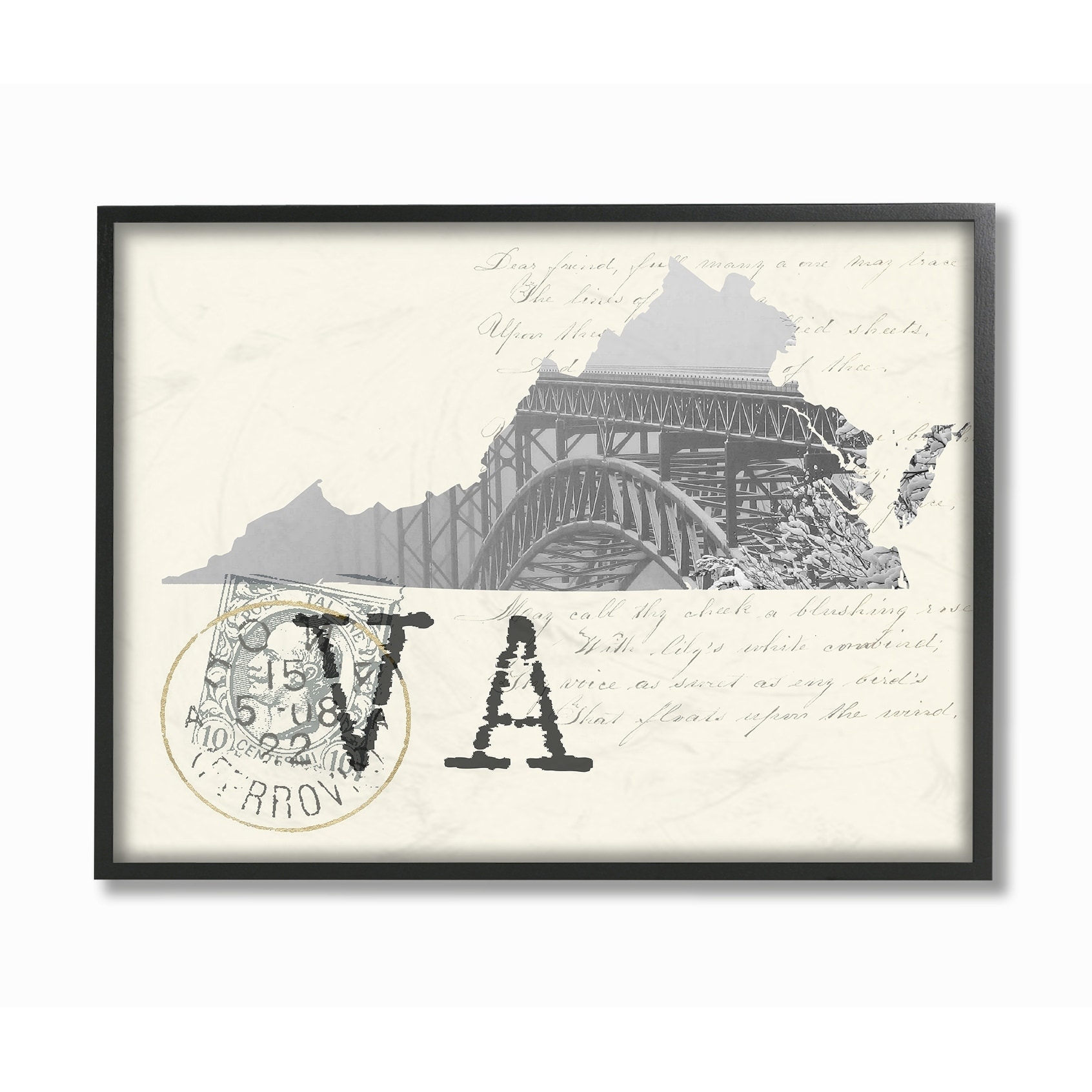The Stupell Home Decor Virginia Black and White Photograph on Cream Paper Postcard Framed Texturized Art