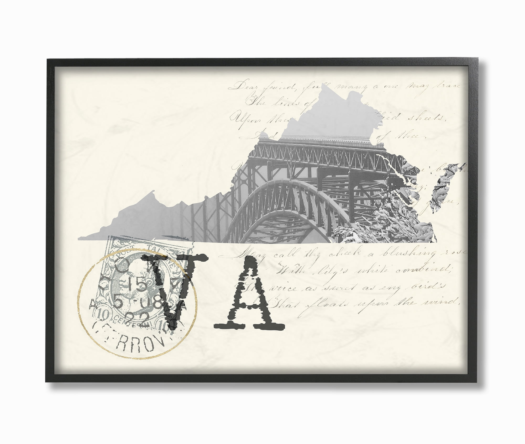 The Stupell Home Decor Virginia Black and White Photograph on Cream Paper Postcard Framed Texturized Art