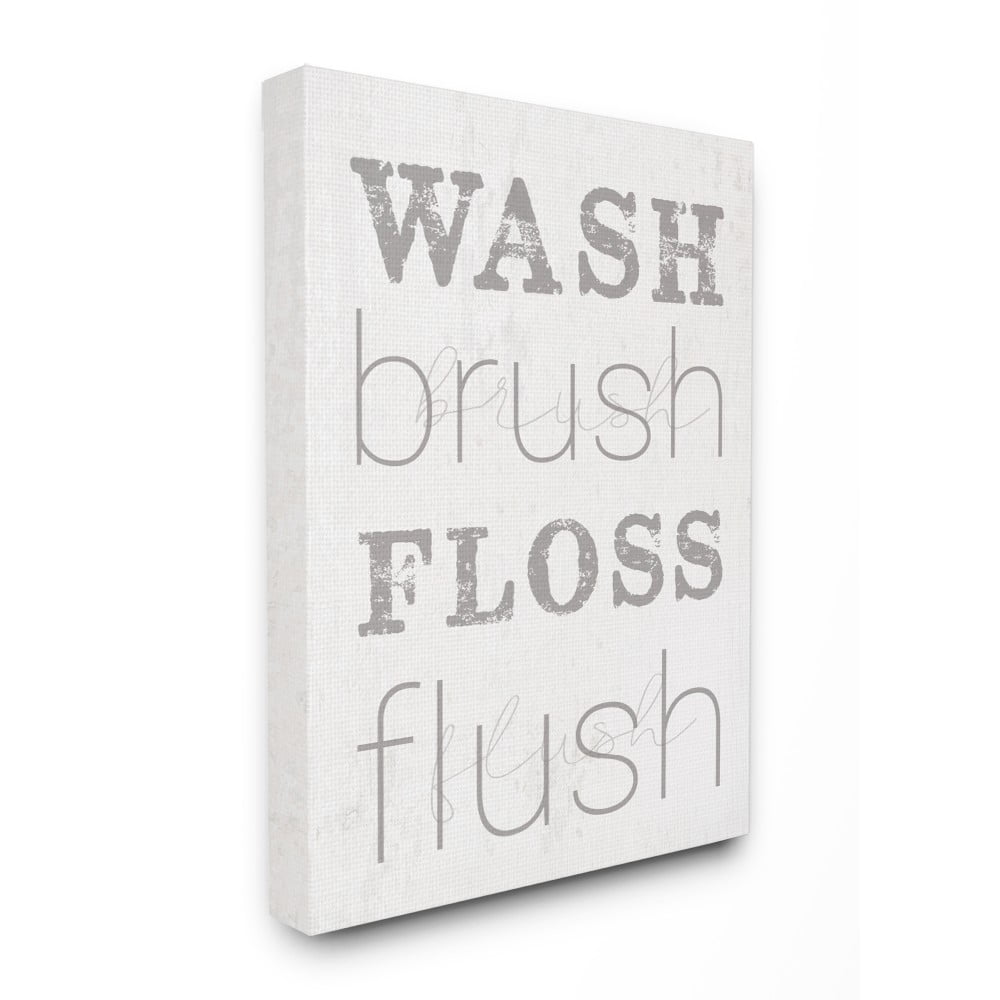 The Stupell Home Decor Wash Brush Floss Flush Grey and White Distressed Rustic Look Typography