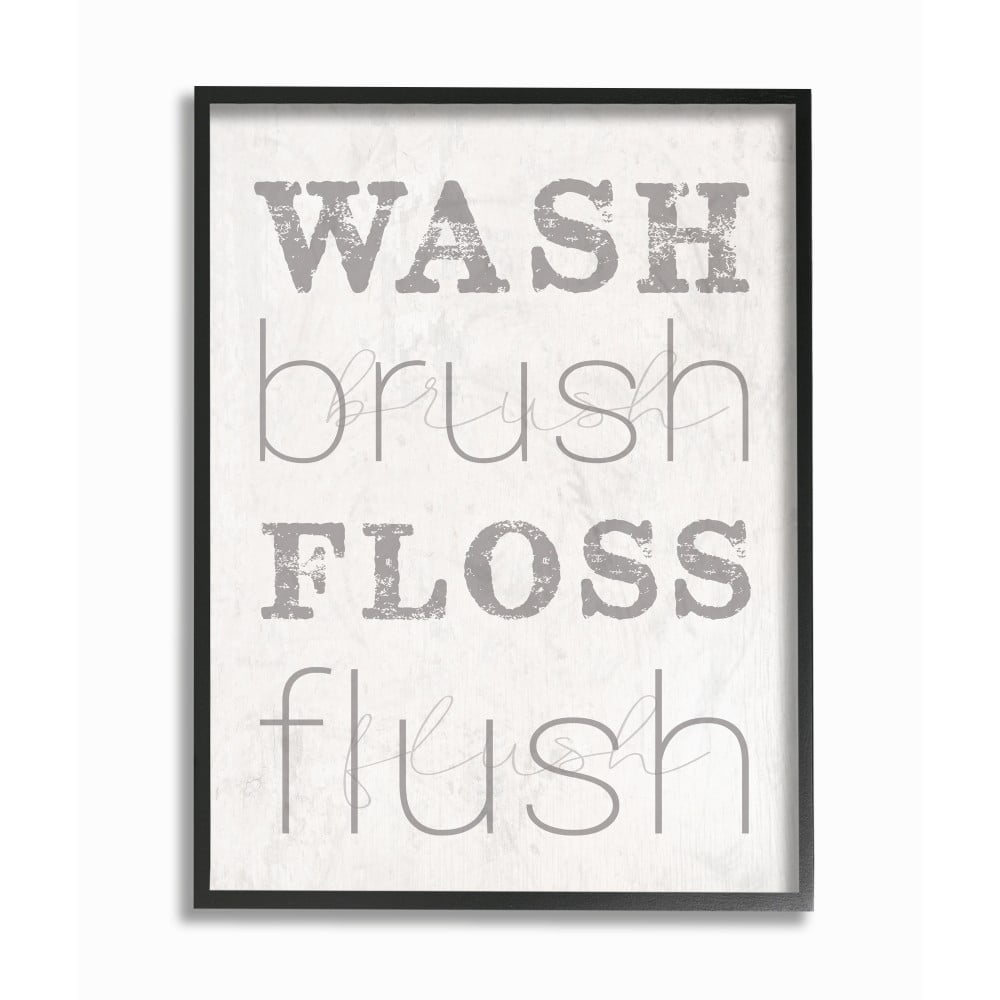 The Stupell Home Decor Wash Brush Floss Flush Grey and White Distressed Rustic Look Typography