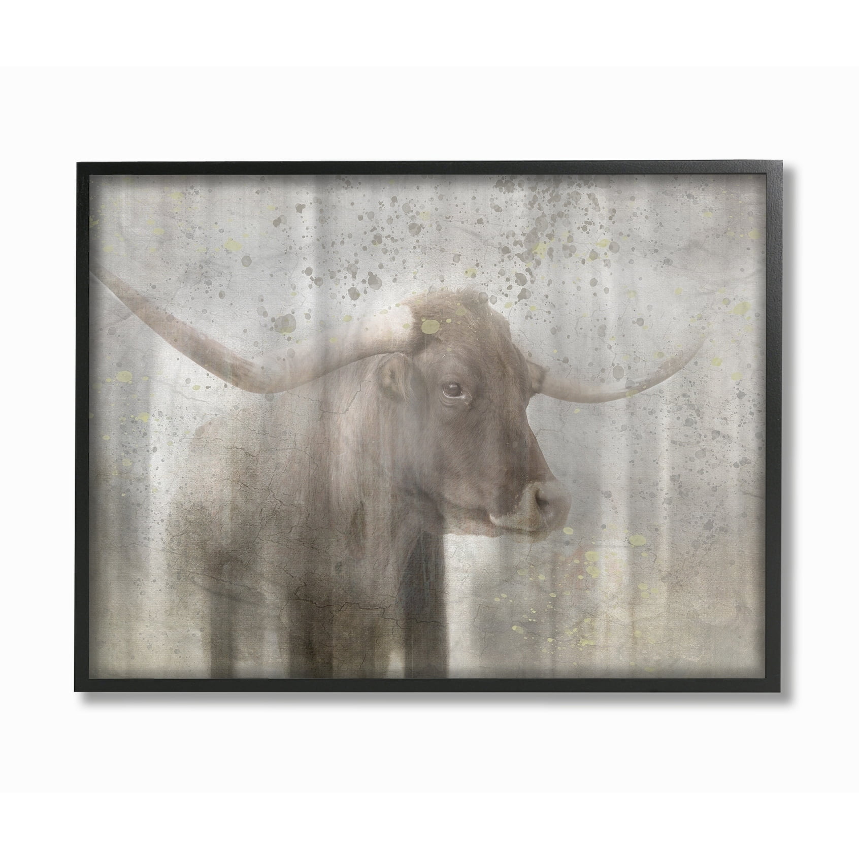 The Stupell Home Decor Washed Out Distressed Surface Rustic Bull Framed Texturized Art