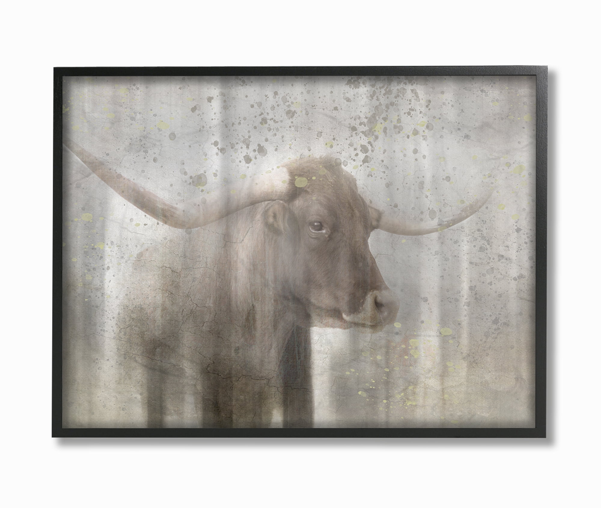 The Stupell Home Decor Washed Out Distressed Surface Rustic Bull Framed Texturized Art