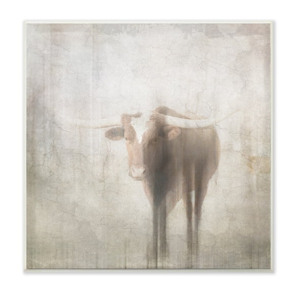 The Stupell Home Decor Washed Out Distressed Surface Rustic Bull Portrait Wall Plaque Art