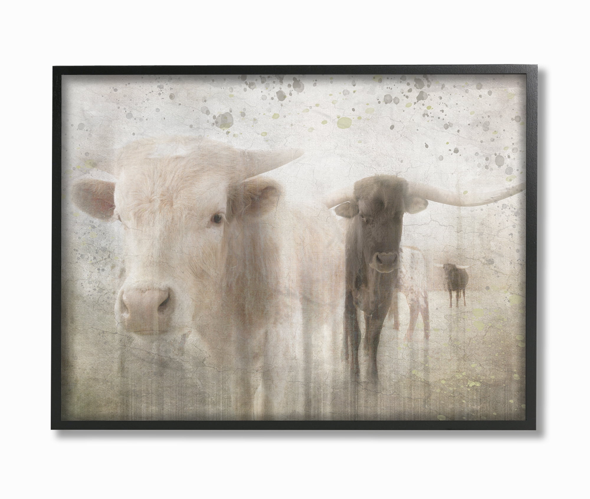 The Stupell Home Decor Washed Out Distressed Surface Rustic Cow Pasture Framed Texturized Art