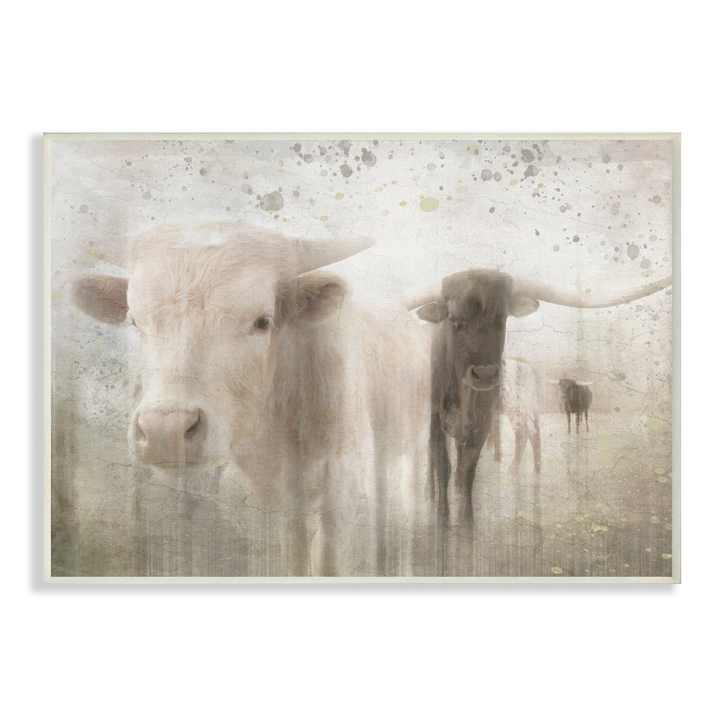The Stupell Home Decor Washed Out Distressed Surface Rustic Cow Pasture Wall Plaque Art