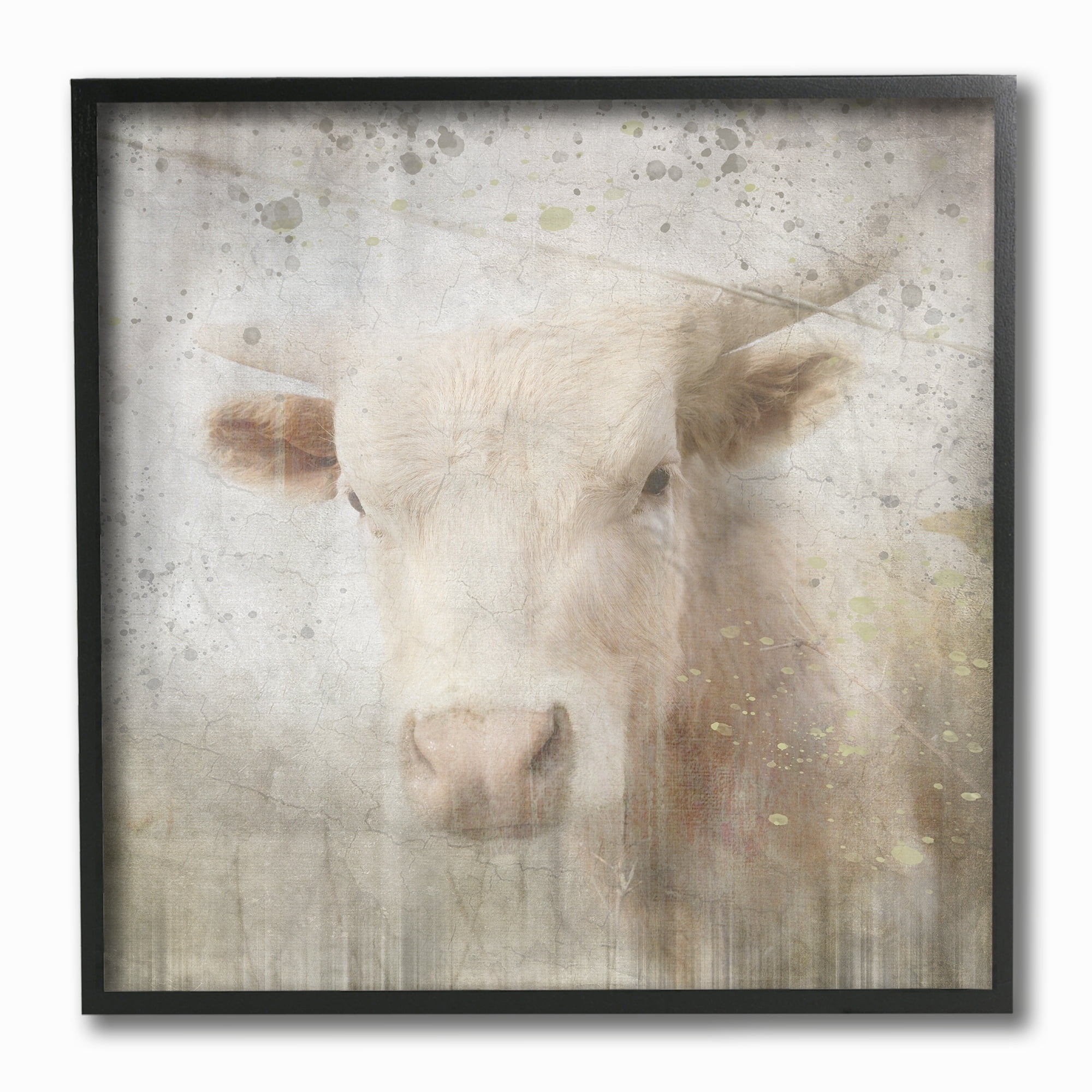 The Stupell Home Decor Washed Out Distressed Surface Rustic Cow Portrait Framed Texturized Art