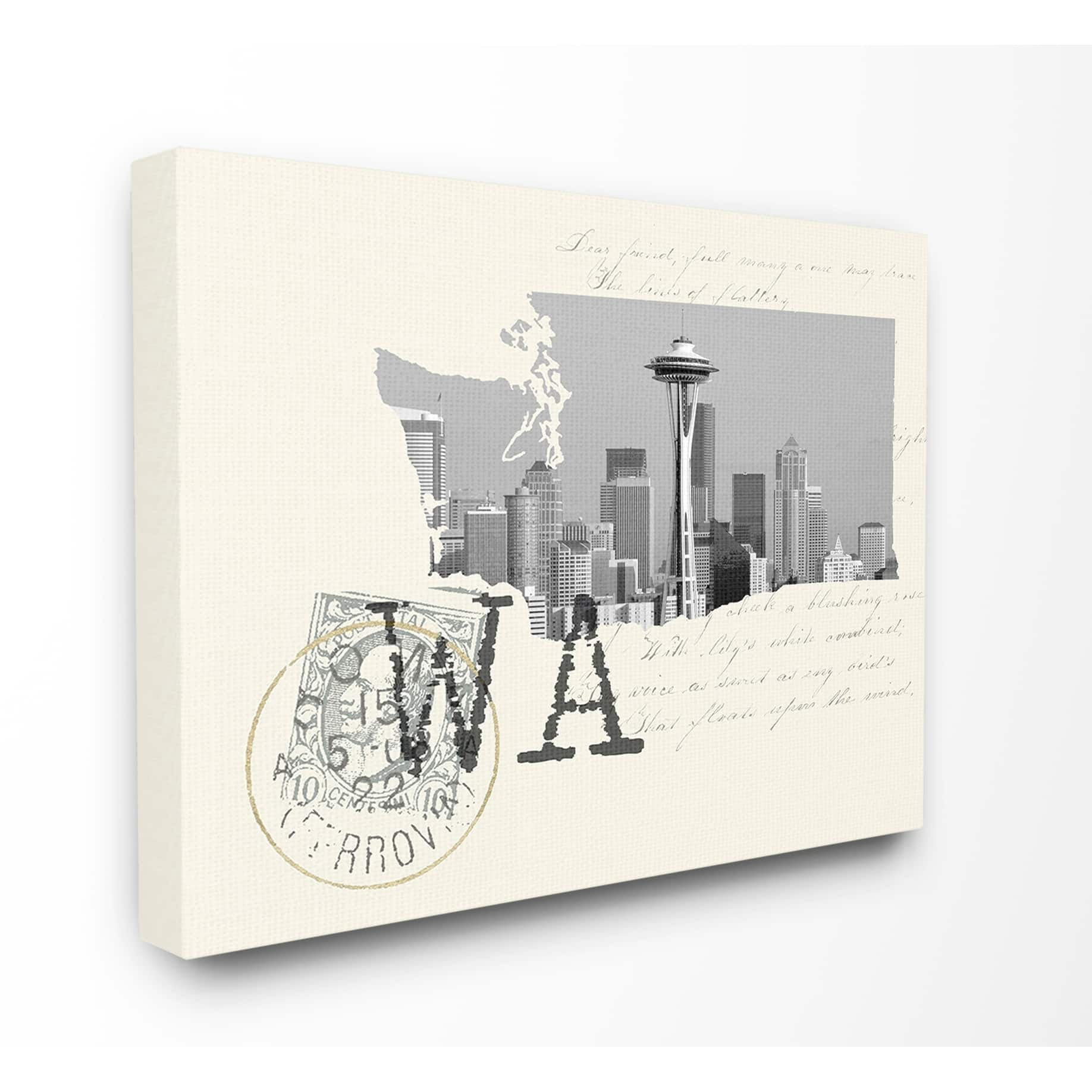 The Stupell Home Decor Washington Black and White Photograph on Cream Paper Postcard Canvas Wall Art